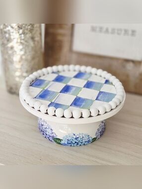 Gorgeous! Hand-Painted , Checked Decorative Pedestal Stand!